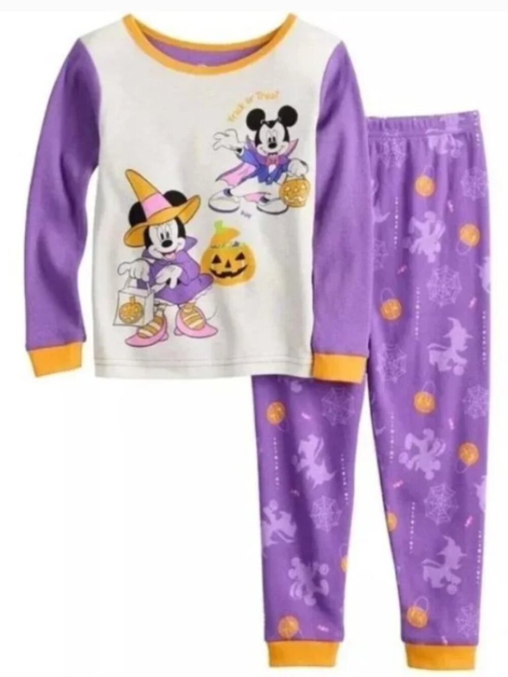Minnie Mouse Halloween Pajamas 3T Purple White 2 Pc Shirt & Pants Girls Disney